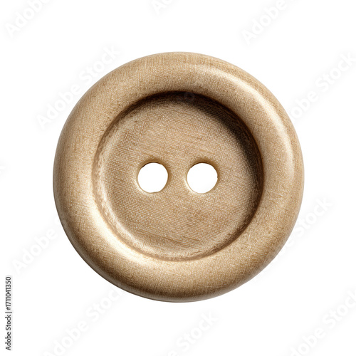 Close-up of a light beige wooden button with two holes