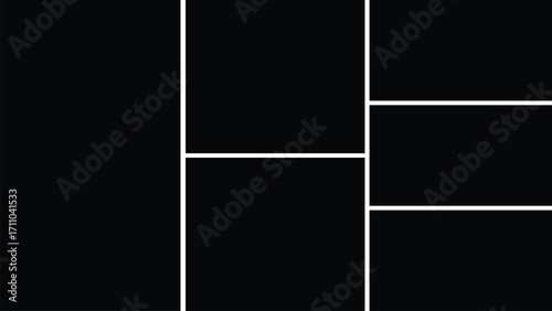 Vector 6-frame collage template. Photo album mockup, empty moodboard layout, creative portfolio presentation.