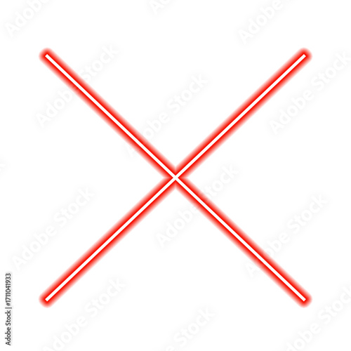 red neon  cross mark isolated on transparent background