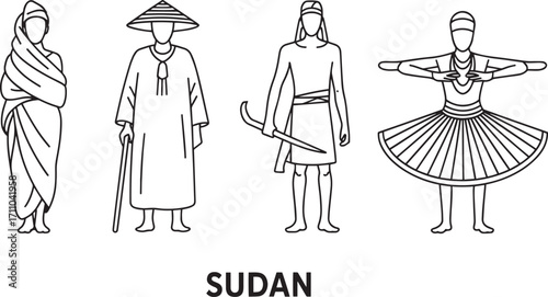 Sudan Traditional Clothing Line Art Illustration Depicting Cultural Heritage and National Identity