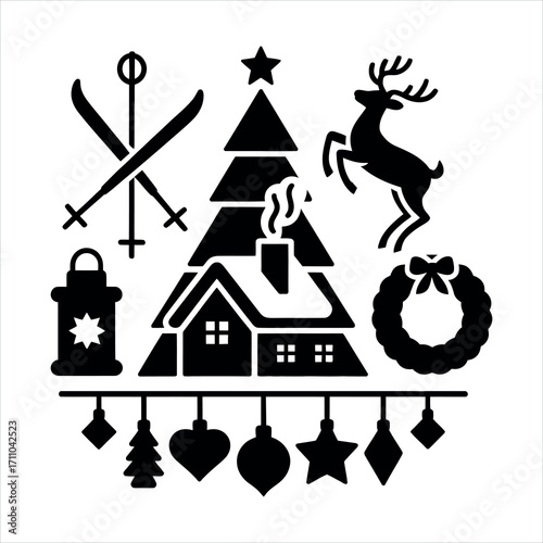 Festive winter wonderland scene with Christmas elements.