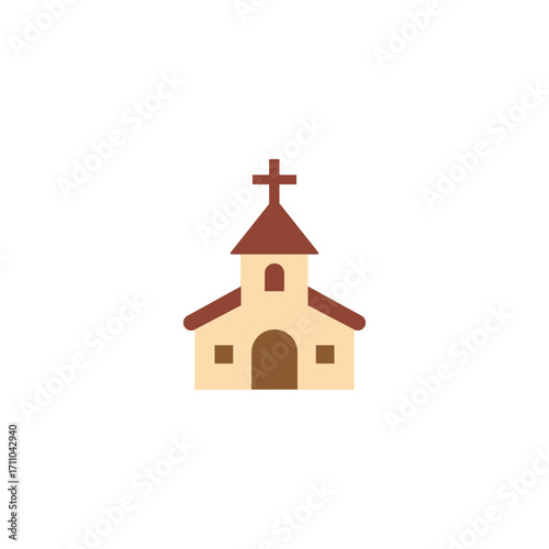 Vector church building chapel flat icon. Christian church building simple catholic tower religion orthodox cartoon icon