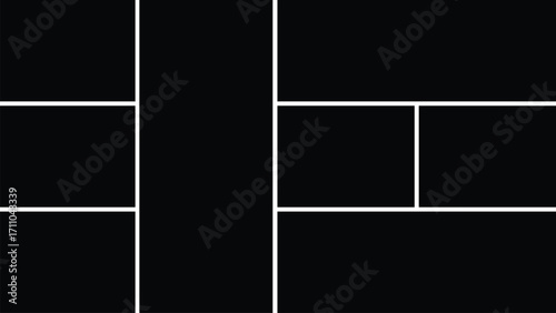 Photo collage template 8 pictures. Vector blank layout for scrapbook, album, portfolio, and creative presentation.