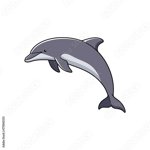 A playful dolphin leaping out of the water in a dynamic pose.