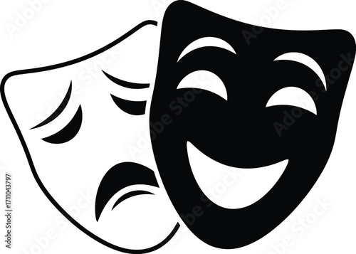 Classic Comedy and Tragedy Theatrical Masks Representing Drama.