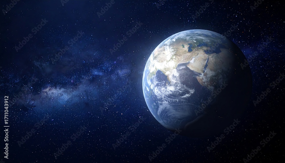 Obraz premium A vibrant depiction of Earth from space showcases continents and oceans against a backdrop of shimmering stars