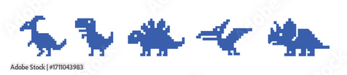 Dinosaur pixel game icon offline error. Cartoon dinosaur pixel icon art.