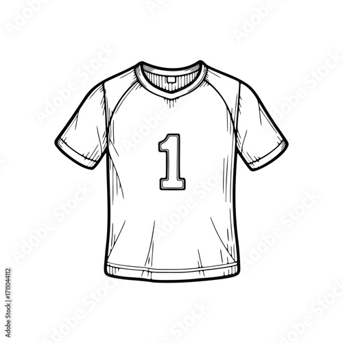 Illustration of a White Sports Jersey with the Number One.