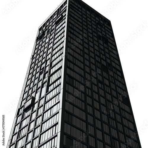 Low Angle View of a Modern High Rise Building in Black and White.