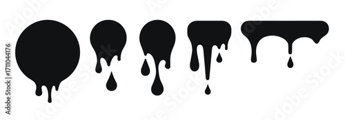 Drip paint circle melt chocolate. Splash vector drop sauce ink liquid round blob black splatter.