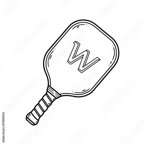 Pickleball Paddle with Letter W Illustration.