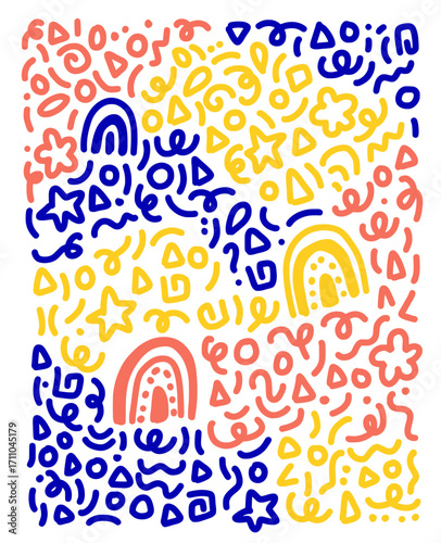 Vibrant Artistic Display: A captivating abstract illustration brimming with colorful shapes and forms, evoking playfulness and imaginative creativity.
