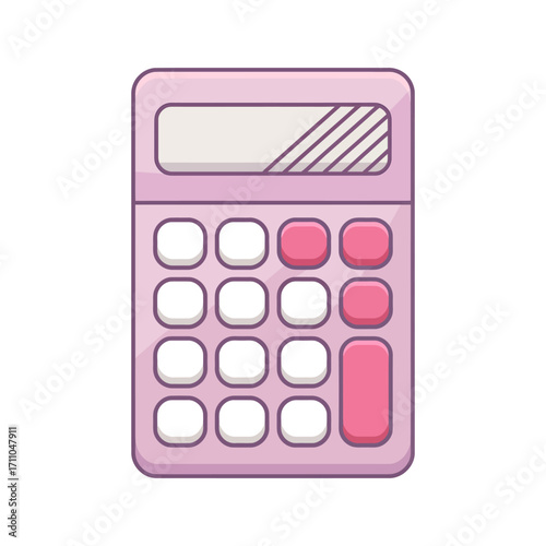 Cute pink calculator with buttons and display screen icon for math and education vector