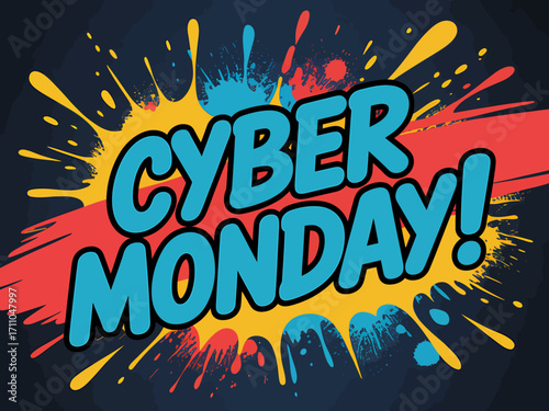 Dynamic cyber monday explosion of color announcing big online shopping deals vector
