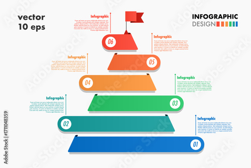 Pyramid infographic template 6 steps trendy style for presentation, start up project, business strategy, theory basic operation, logic analysis vector 10 eps