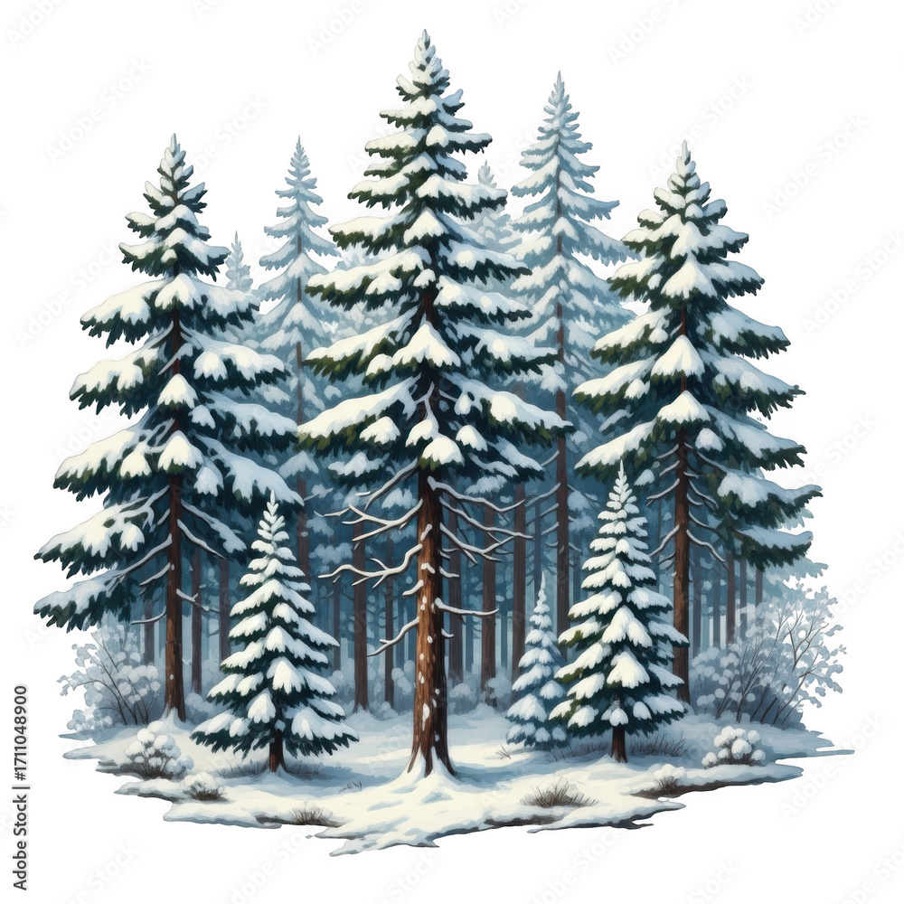 Obraz premium Snow-dusted evergreen forest scene majestic pines covered in winter snow calm nature