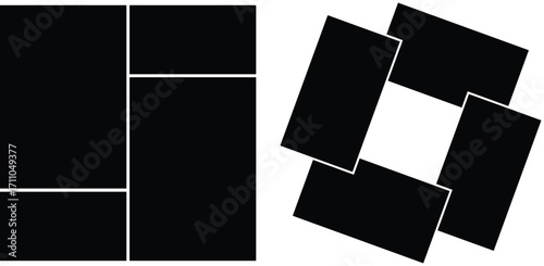 Modern collage 4 frame photos. Template for portfolio. Photo tiles layout. Vector illustration.