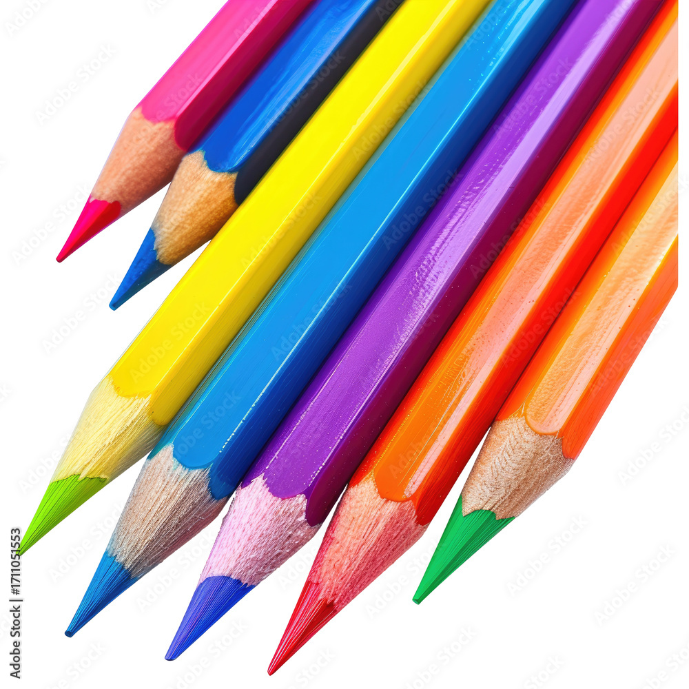 Fototapeta premium Colorful pencils in a close-up, sharp-focus, diagonal arrangement