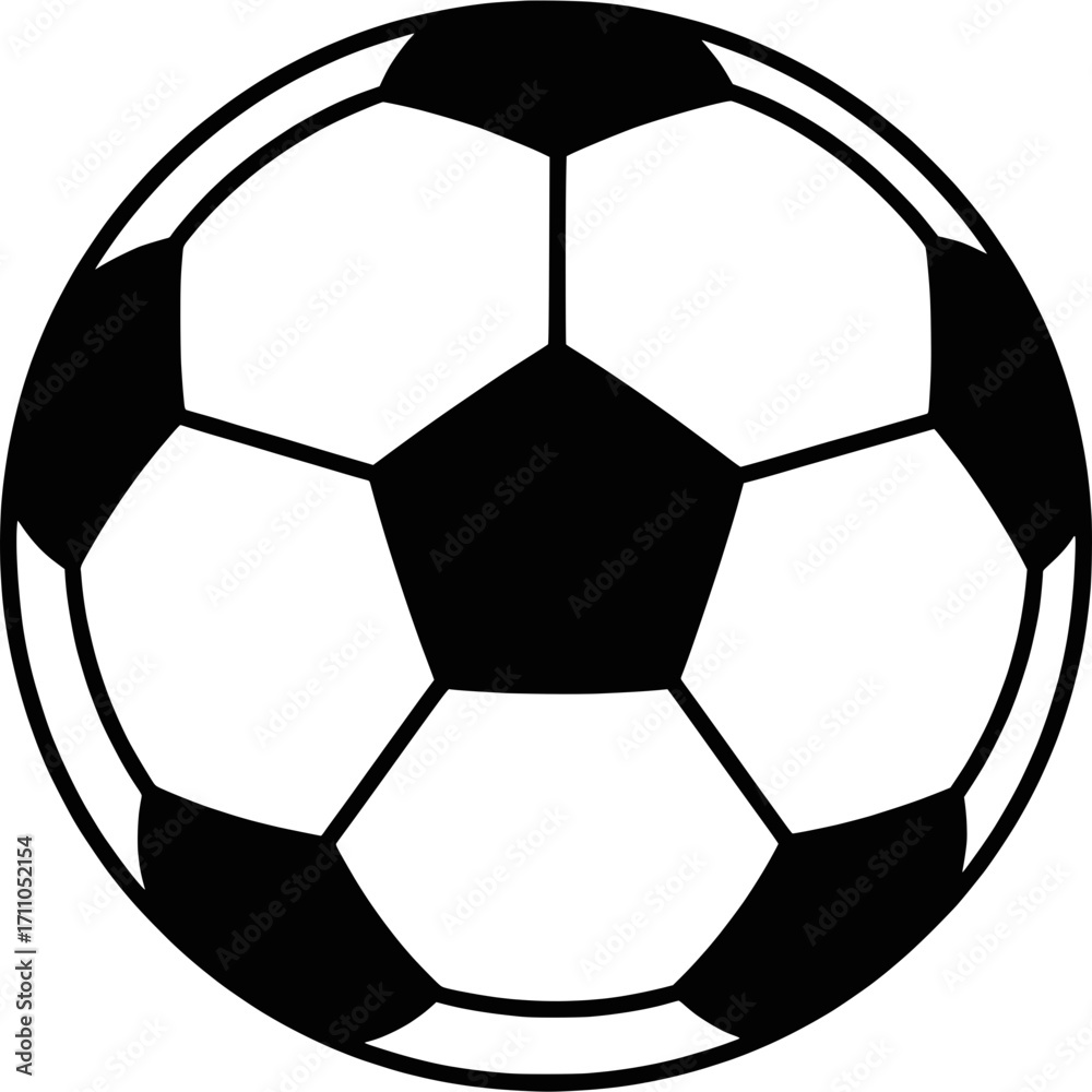 Fototapeta premium Simple black and white football icon. Vector illustration of a classic soccer ball for sports design elements and athletic graphics