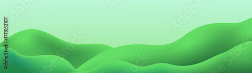 3D  landscape with green hills, mountains, and a textured grass field creates a playful eco friendly park scene.