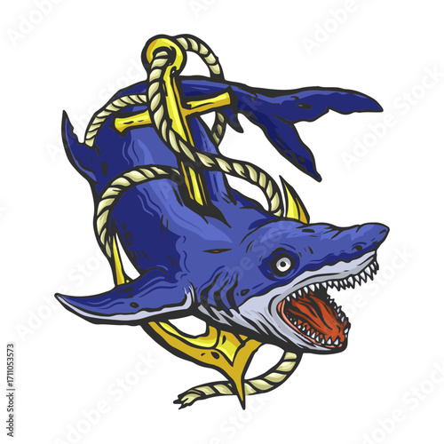 Shark tattoo icon colorful retro frightening sketch.ai