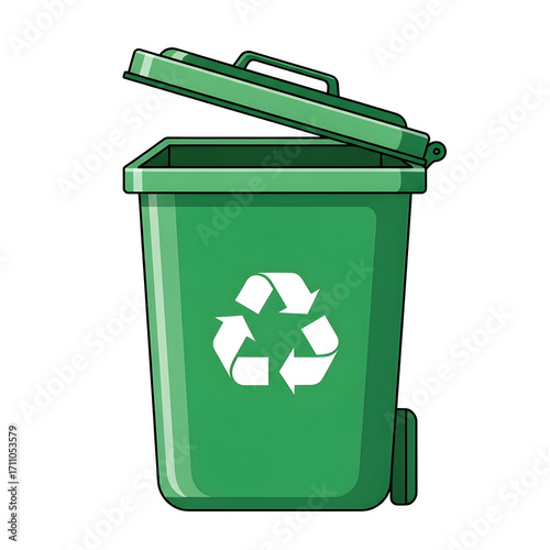 Green recycle bin isolated on transparent background png, promoting sustainability