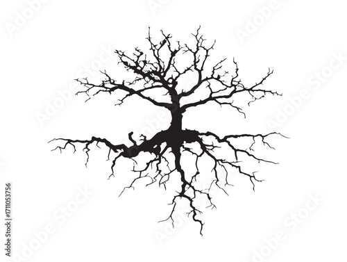 Distressed torn broken roots silhouette vector illustration in natural design