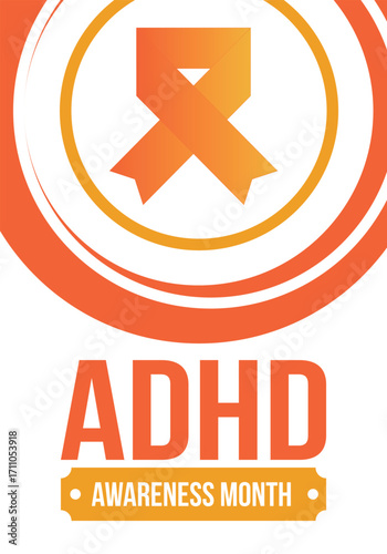 ADHD Awareness Month in October. Attention Deficit Hyperactivity Disorder. Celebrate annual in United States. Health care concept. Poster, greeting card, banner and background. Vector illustration