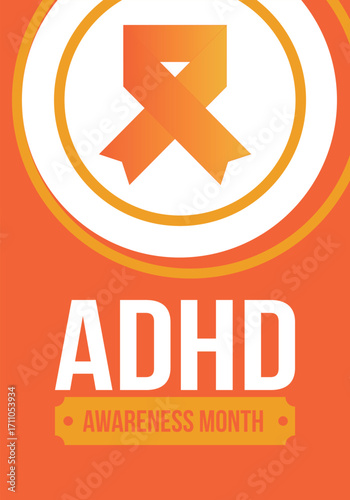 ADHD Awareness Month in October. Attention Deficit Hyperactivity Disorder. Celebrate annual in United States. Health care concept. Poster, greeting card, banner and background. Vector illustration