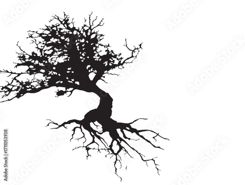 Decorative tree root wall silhouette vector illustration with dramatic appeal