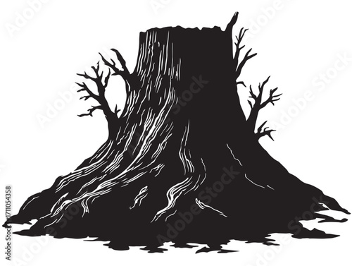 Elegant tree stump roots silhouette vector illustration for rustic artwork