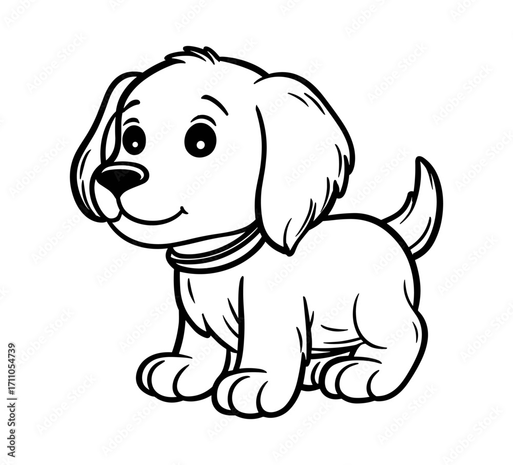 Fototapeta premium Cute cartoon coloring page illustration of a puppy, black outline, white background