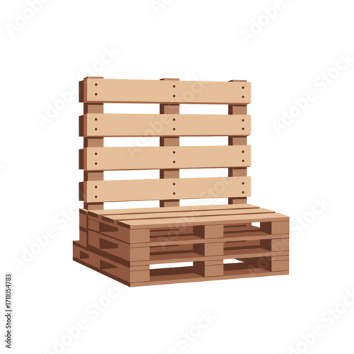 Wooden pallet chair with backrest on a transparent background  