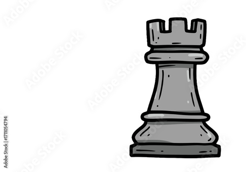 Chess rook piece illustration in a minimalist flat vector style  