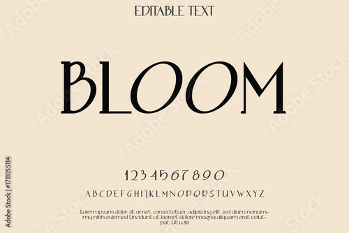 Elegant bloom typography with numbers and placeholder text on a soft background