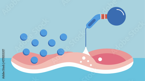 Exosome Introduction An illustration depicting tiny exosome bubbles being applied onto the skin after microneedling symbolizing the healing and rejuvenating process.