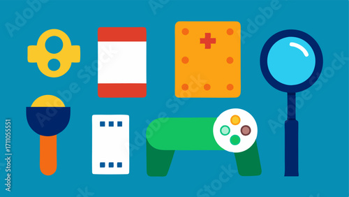 Game Aid Tools A collection of game aid tools such as a magnifying glass a Braille guide and tactile markers all p near the game setup to assist players in enjoying the game.