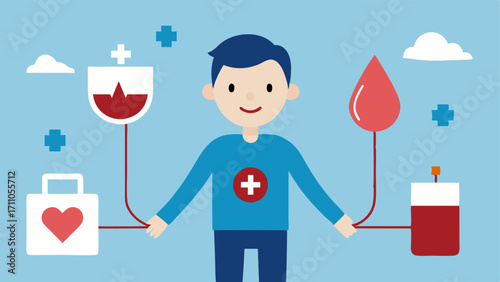 Blood Donation Awareness A biohacker raising awareness about donation with an infographic showing how donating can influence personal chemistry and overall community health.