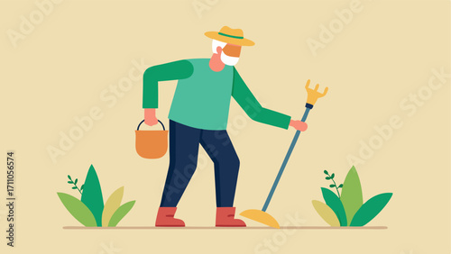 Adaptive Tools An image depicting a senior using ergonomically designed gardening tools with extended handles making planting easier and more comfortable.