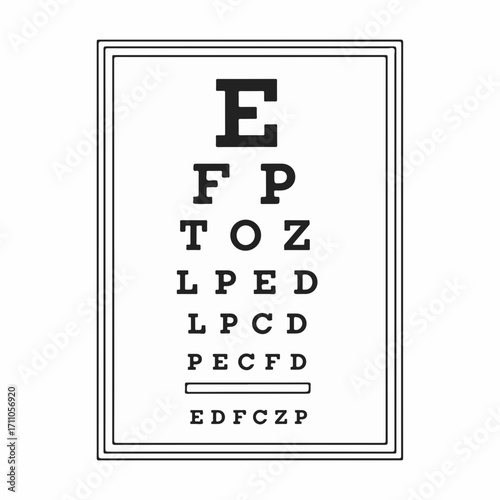 Eye chart on white background is a vision test symbol for ophthalmology or optometry. Eye chart assessment and testing for eye health, and medical treatment is essential.