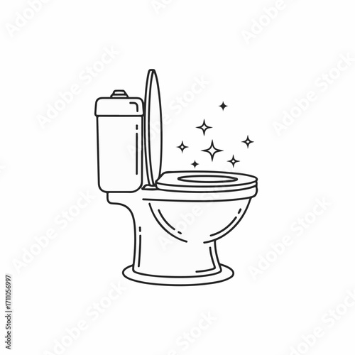 Clean toilet bowl displayed in a simple sketch on white backdrop. Clean toilet bowl ready to use, after disinfection and maintenance.
