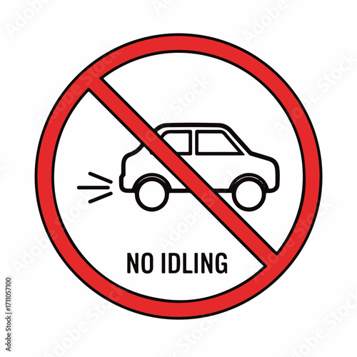 No idling sign warns about vehicle idling, emphasizing environmental awareness and regulatory compliance. Symbol highlights no idling rule,