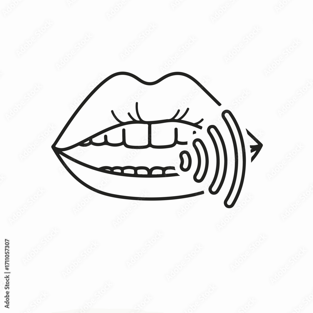 Obraz premium Speaking lips on white background showcase communication. Speaking lips concept with open mouth and sound waves illustrate expression.