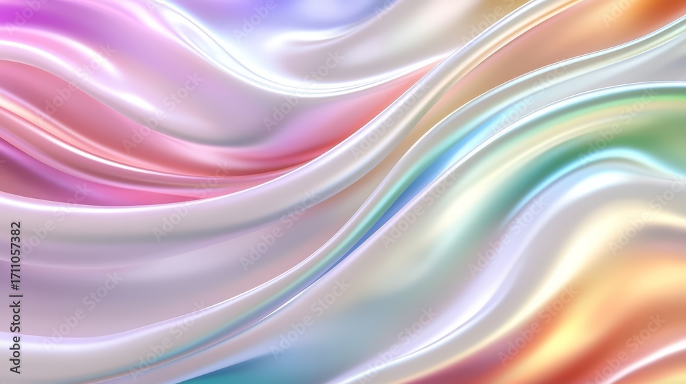 Fototapeta premium Colorful, flowing piece of fabric with a rainbow pattern. The colors are vibrant and the fabric appears to be flowing in a wave-like motion