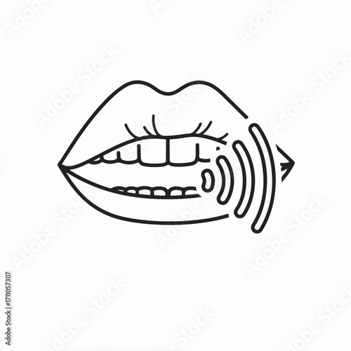 Speaking lips on white background showcase communication. Speaking lips concept with open mouth and sound waves illustrate expression.