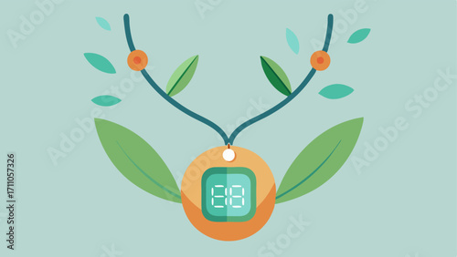 Fitness Tracker Necklace A stylish necklace with a small digital display pendant that shows various health metrics such as heart rate and active minutes surrounded by decorative