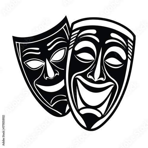 Drama Masks Icon: A classic representation of theatrical elements featuring the iconic comedy and tragedy masks, symbolizing storytelling, art, performance and the craft of acting.