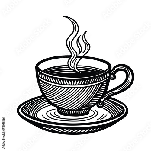 Steaming Coffee: A vintage illustration of a hot cup of coffee, capturing the essence of warmth and the perfect morning beverage.