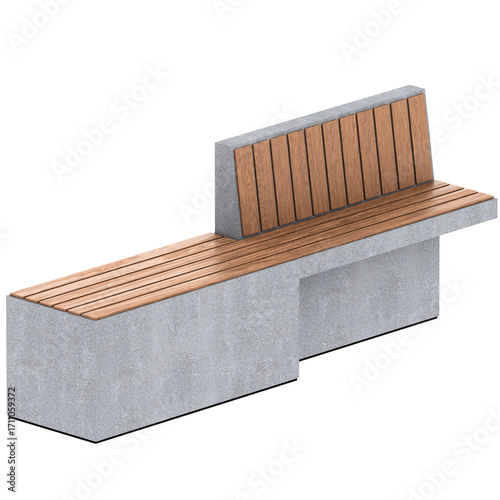 3d render modern concrete bench with transparent background