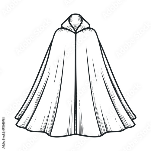 Elegant cloak design for costume, theater, or fashion accessories. Vector hand drawn illustration

